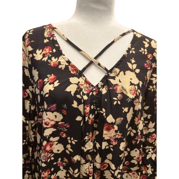 Umgee Women's‎ Floral Bell Sleeve Dress L  Black & Beige - Picture 3 of 8